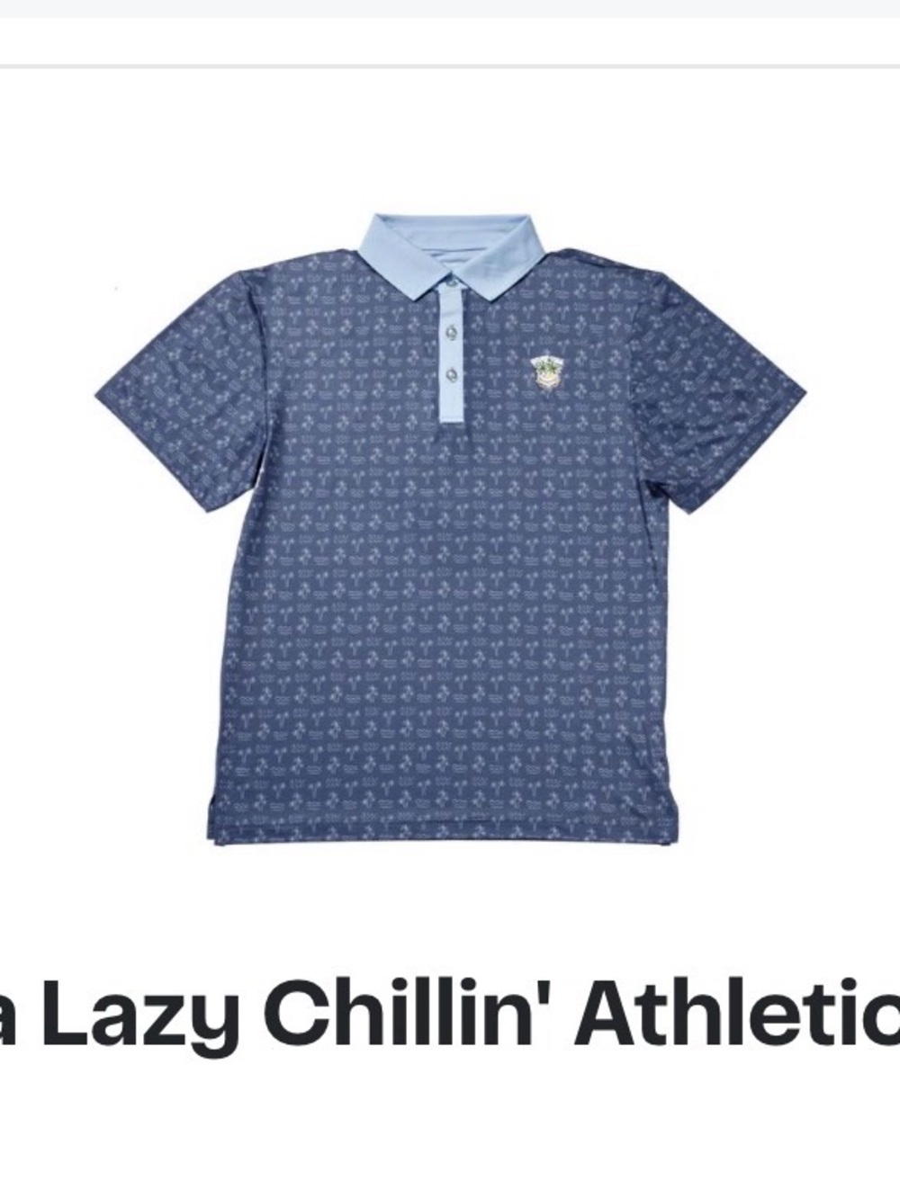 Men's Goat USA POLO Blue Palm Tree Patterned Polo Shirt with Light Blue Collar